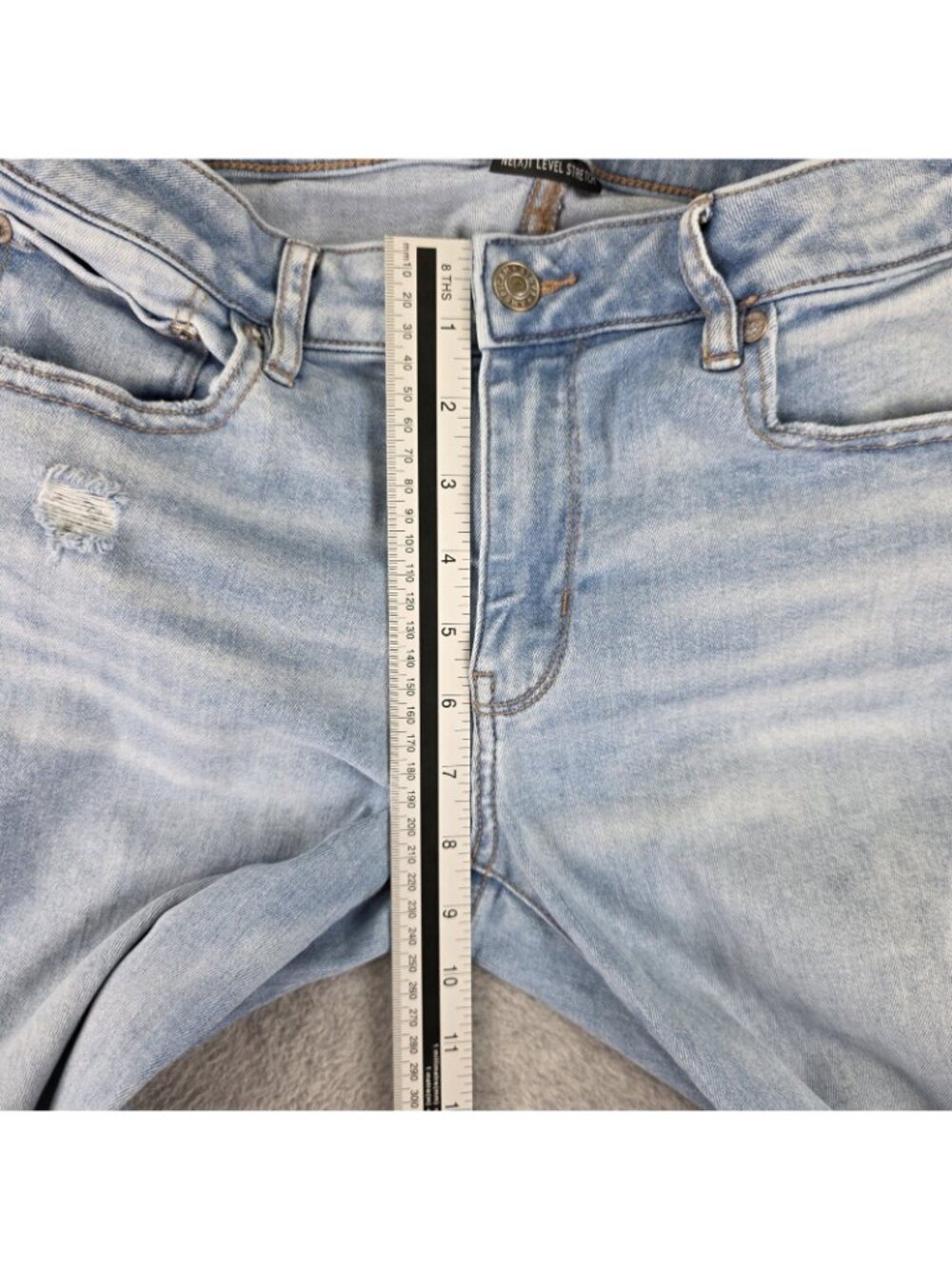 American Eagle Jeans Womens 8 Blue Low Rise Flare Distressed Stretch Denim - Picture 10 of 11